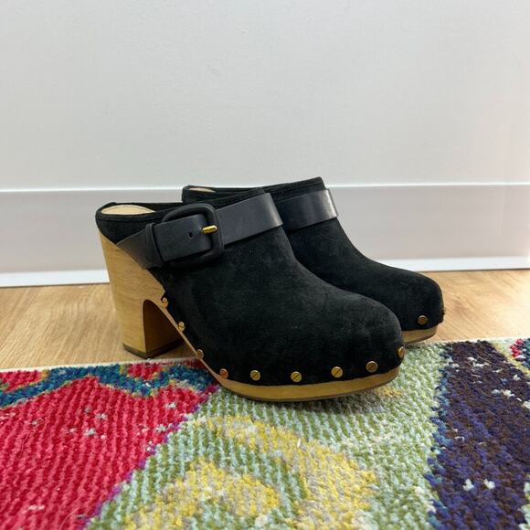 $199 Veronica Beard Neutral Black Suede Leather Chunky Platform Dacey Clogs 9